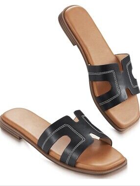 Womens Sandals Slip On Fashion Flat Sandals Soft Memory Foam Slides Size 7
